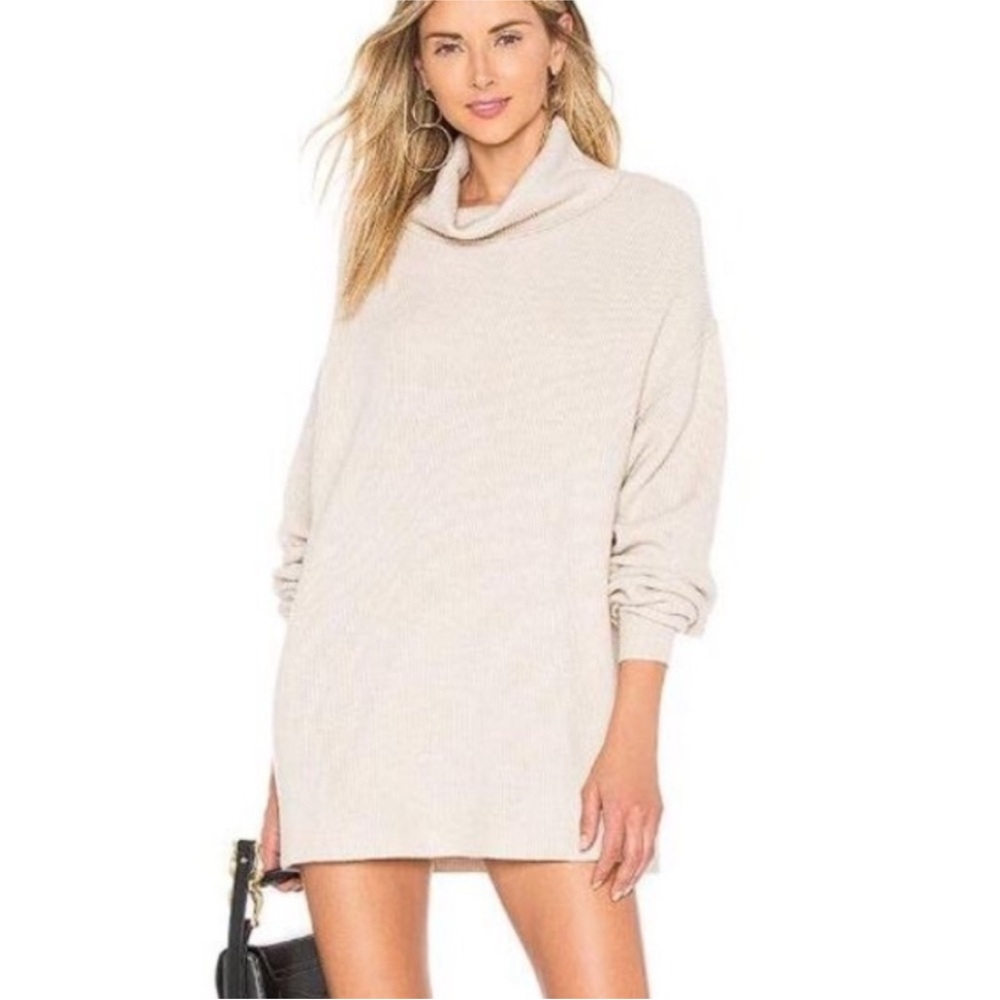 Free People Oatmeal Turtleneck Soft Knit Tunic Mini Sweater Dress Size Small